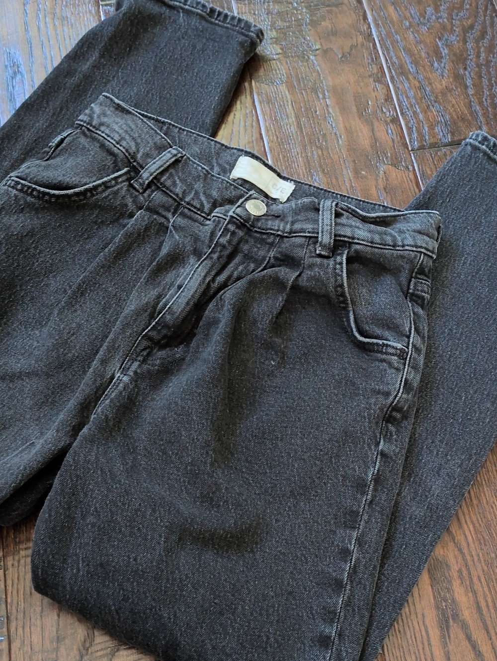C/E CURRENT ELLIOT I Black Denim Straight Leg High Rise Pleated Ankle Jeans, 26
